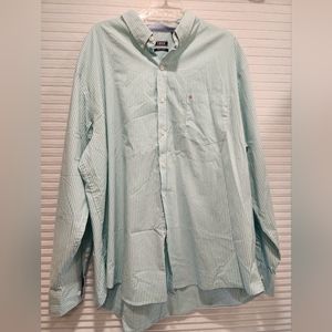 Izod, Non Iron Greenish Turquoise Striped Button-Up Shirt